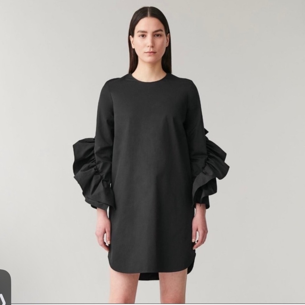 COS dress womens 4 black ruffle long sleeve party cotton‎
